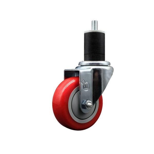 3.5'' SS Red Poly Wheel Swivel 1-3/4'' Expanding Stem Caster